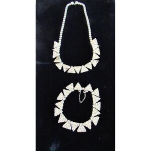 Art Deco Bracelet Necklace Set Bogoff Triangle Settings Prong Set Vintage